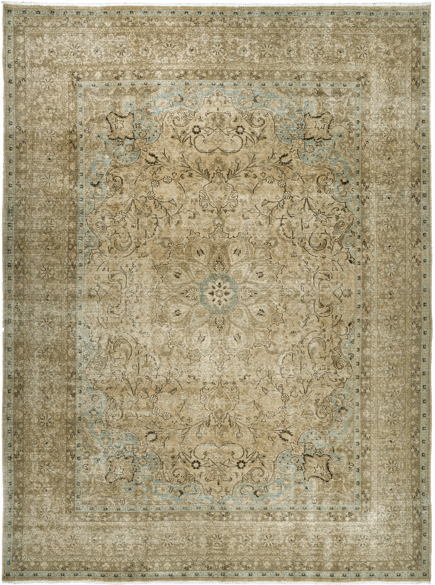Modern Tabriz Rectangle Brown Rug 10×13 Wool-Cotton