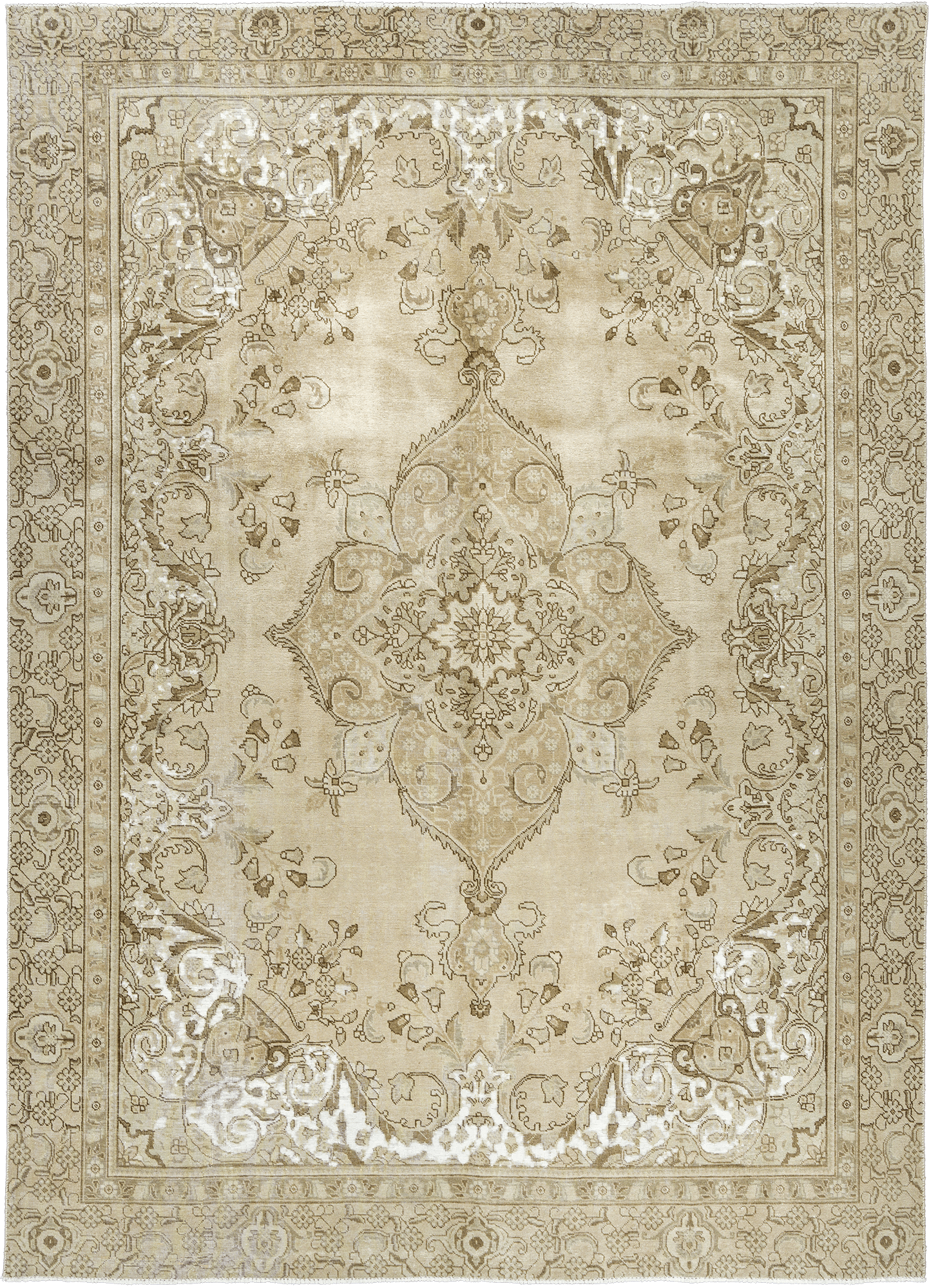 Modern Tabriz Rectangle Beige Rug 9×12 Wool-Cotton