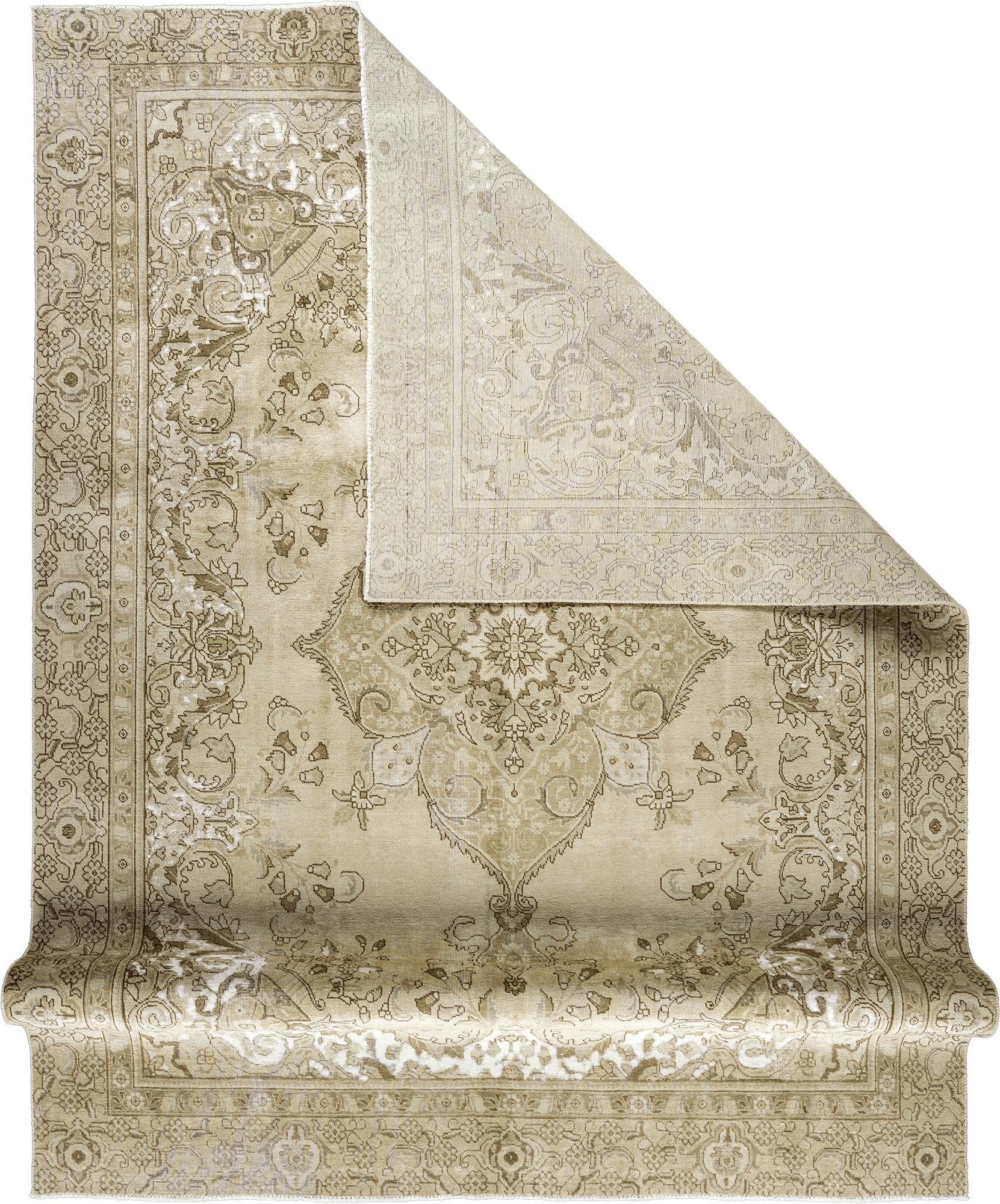 Modern Tabriz Rectangle Beige Rug 9×12 Wool-Cotton