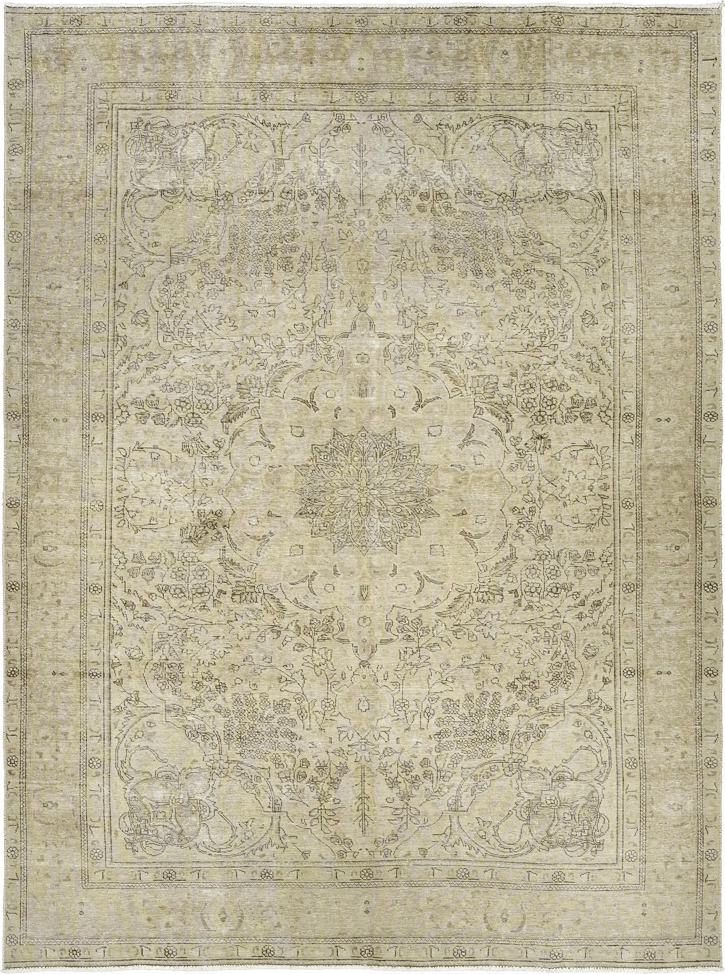 Modern Tabriz Rectangle Beige Rug 9×13 Wool-Cotton