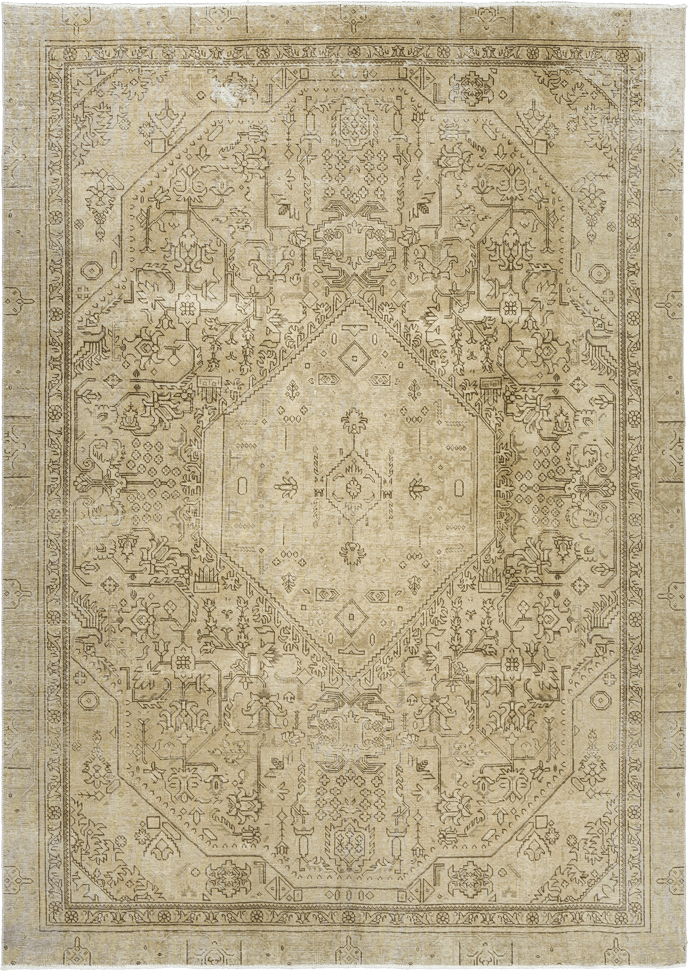 Modern Heriz Rectangle Beige Rug 8×12 Wool-Cotton