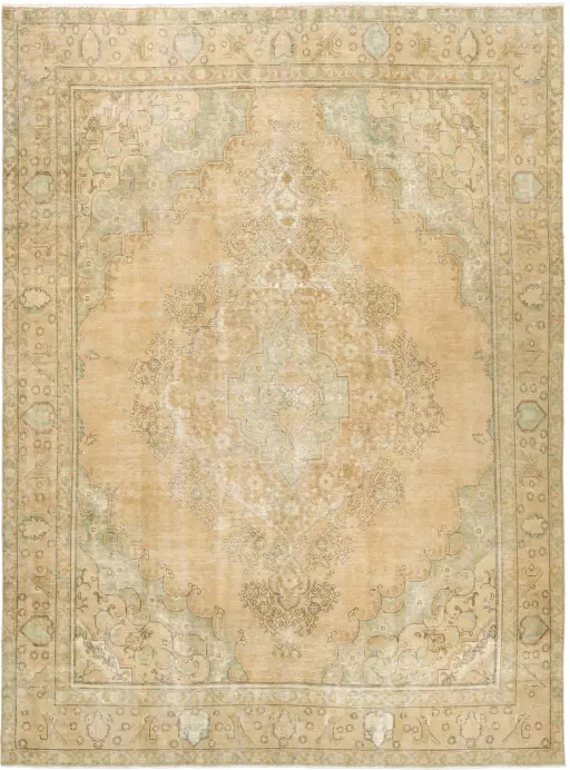 Modern Heriz Rectangle Beige Rug 9×13 Wool-Cotton
