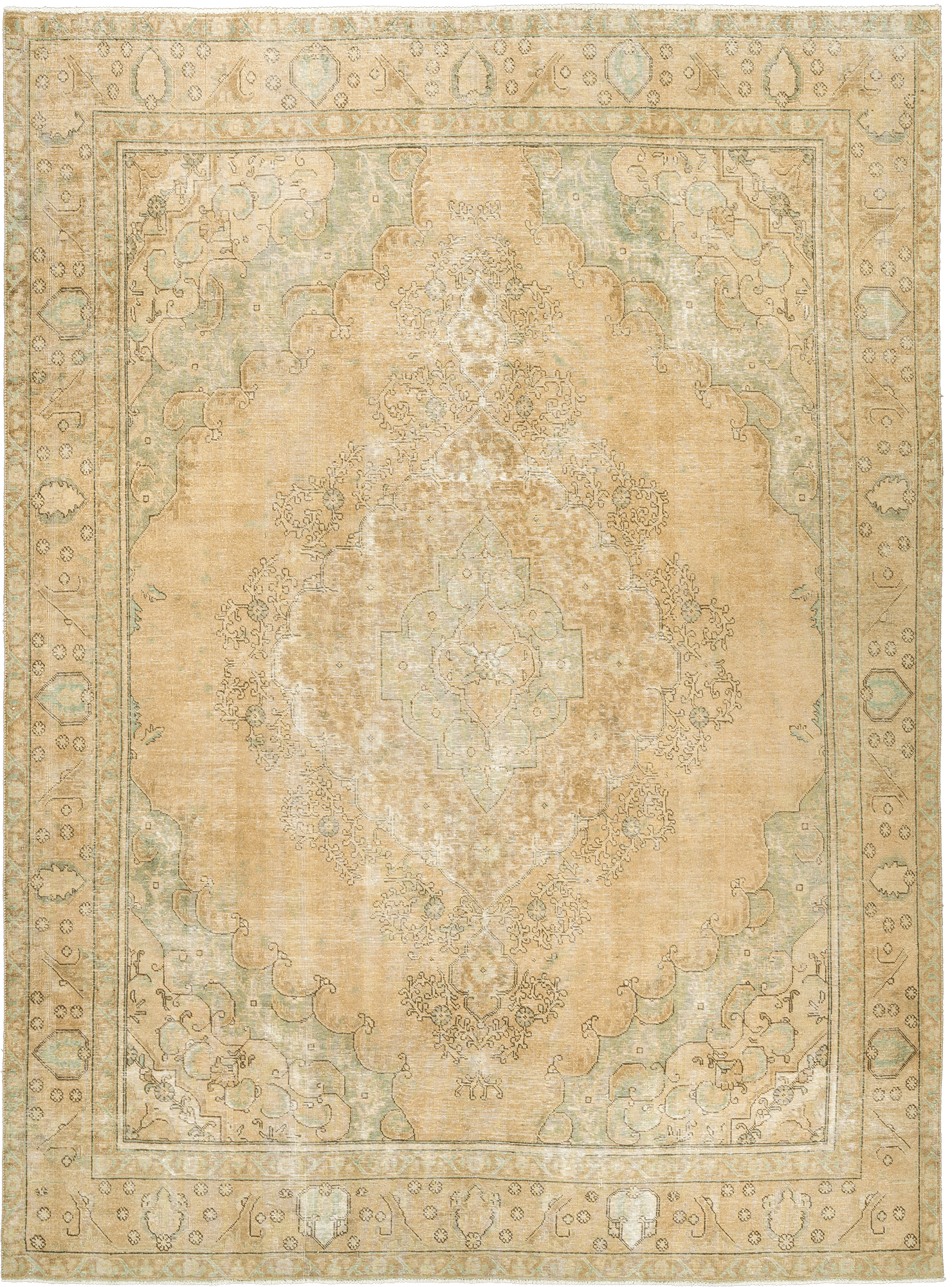 Modern Heriz Rectangle Beige Rug 9×13 Wool-Cotton